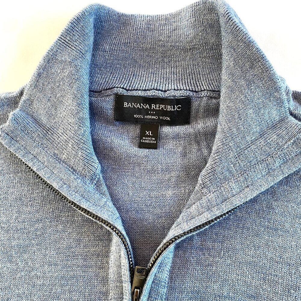 Banana Republic blue 100% merino wool 1/4 zip sweater Men's XL quiet luxury - Picture 3 of 7